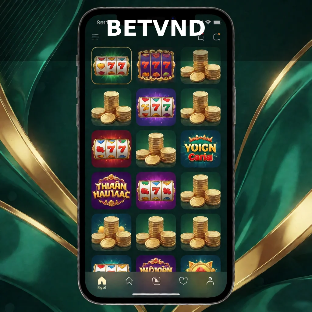 App BETVND hiển thị trên điện thoại thông minh với các trò chơi casino và slot nổ hũ
